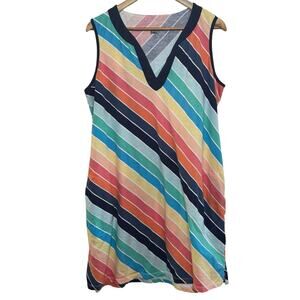Lands End Sleeveless Notch Neckline Size XL Diagonal Stripe Tunic Dress